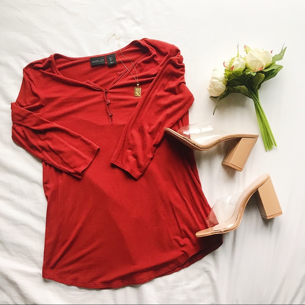 Terra-cotta Red Button Front Long Sleeve